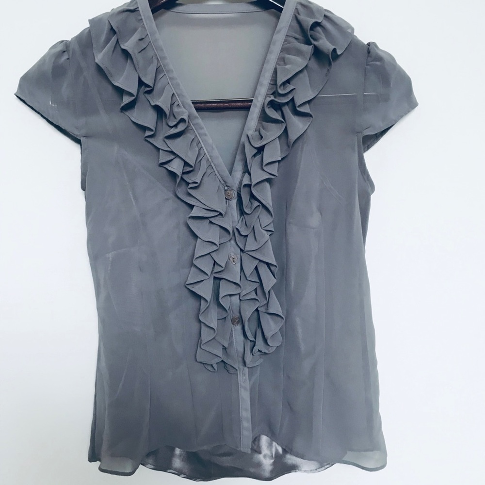 Gray Ruffled Size 4 Blouse
